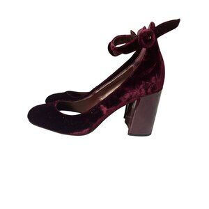 Marc Fisher Burgundy Velvet Block Heel Ankle Strap Pumps Womens Shoes 8M